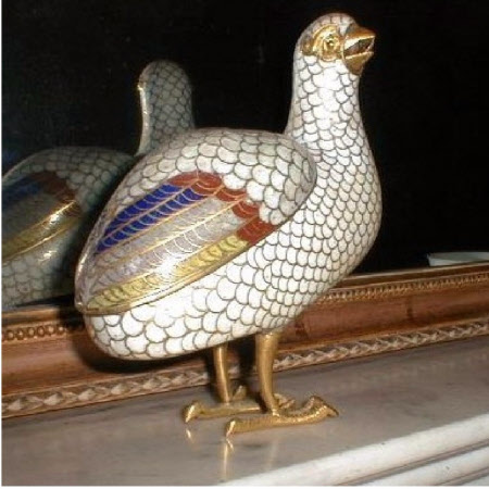 Cloisonné quail censers