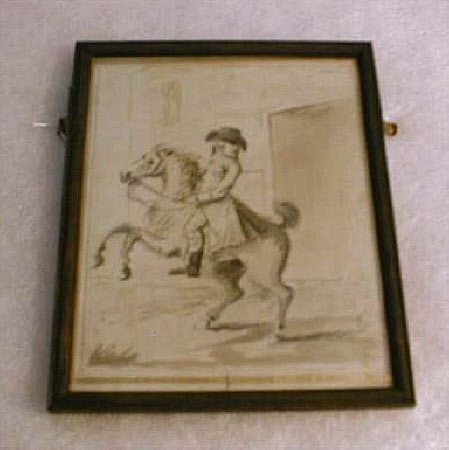 Man mounted on a rearing horse