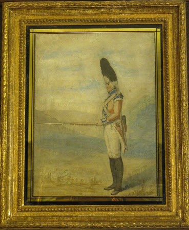 Grenadier Battalion, Royal Lancashire Militia: A Grenadier, in profile to left, rifle held forward.