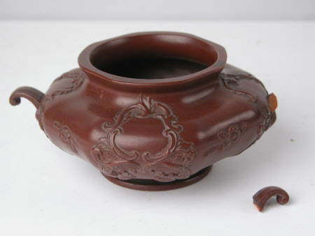 Red earthenware and brown varnish sugar bowl