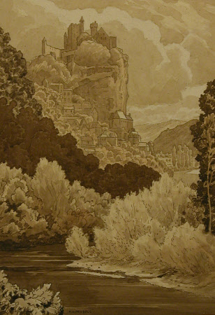 Landscape with the rivers Dordogne and Beynac, France 