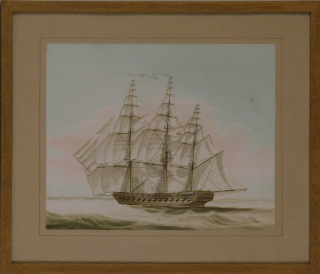 A three masted vessel, port side (after William John Huggins)