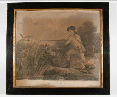 Set of four shooting prints, Coursing, Duck Shooting, Hare Shooting and Snipe Shooting.