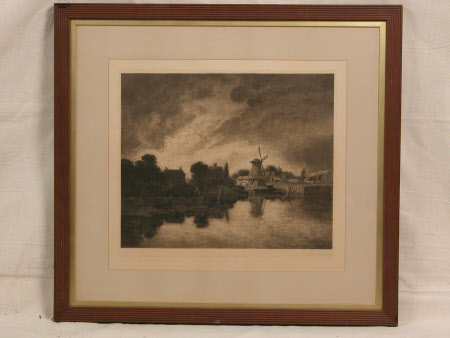 Windmill and river scene