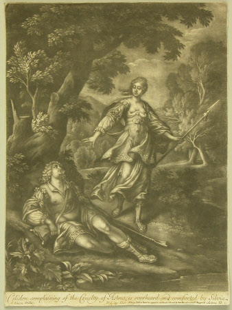 Celidon complaining of the cruelty of Astrea, is overheard and comforted by Silvia.