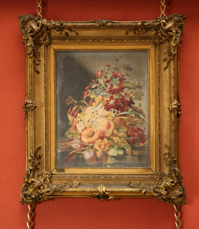 Still Life of Fruit and Flowers on a Rocky Edge