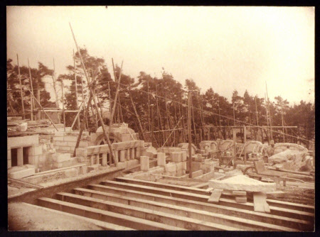 General view of steel floor beams in position, Castle Drogo, Devon