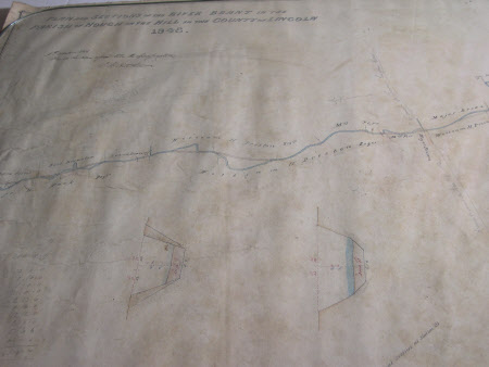 Map/plan and sections of the River Brant in Hough on the Hill, Lincolnshire.