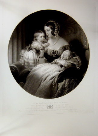 Queen Victoria (1819-1901) with her children Princess Victoria, Princess Royal, later Empress ...