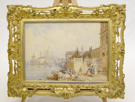 Venetian scene: party embarking from the Zecca (Mint), Venice (after Clarkson Stanfield or James ...