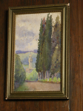 Italian Campanile framed by Cypress Trees