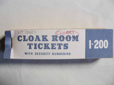 Cloakroom ticket book
