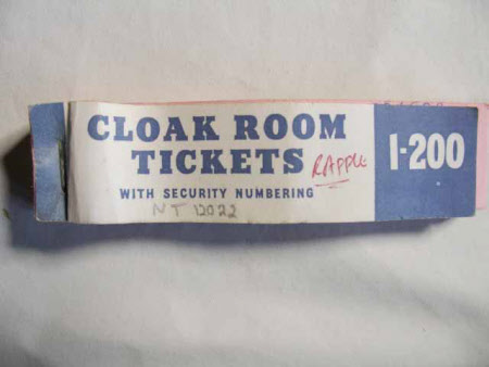 Cloakroom ticket book