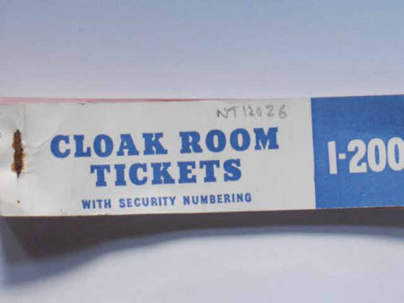 Cloakroom ticket book