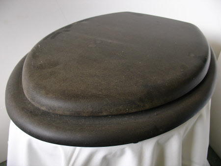 Ceramic lavatory bowl and plastic seat.