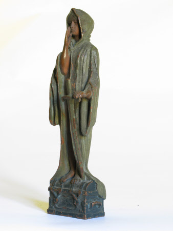 A Cloaked Female Figure standing on a Money Chest