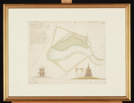 Map/plan for a landscape feature including a river and folly(s), Wallington, Northumberland