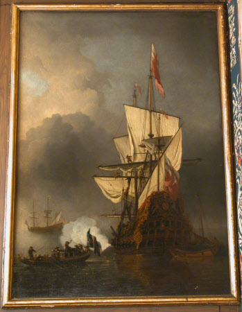 Calm: An English Frigate at Anchor Firing a Salute 