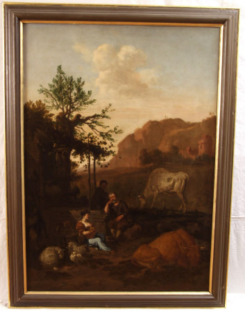 Landscape with Figures, Cattle, Sheep, and a Castle in the distance