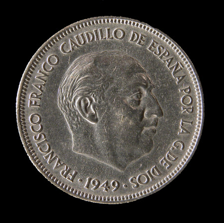 Five Peseta Coin, 1949: General Francisco Franco (1892-1975) 