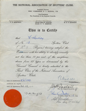 Aircraft spotting certificate