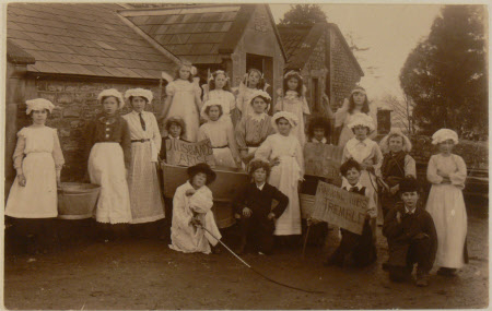 Village school children dressed in costumes, Dyrham School, Gloucestershire