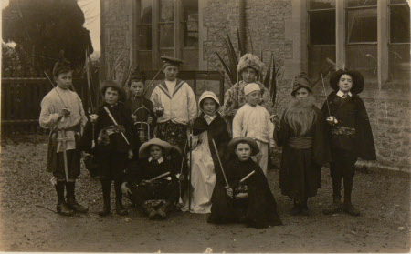 Village school children dressed in costumes, Dyrham School, Gloucestershire