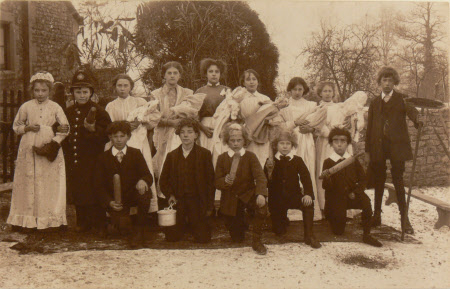 Village school children dressed in costumes, Dyrham School, Gloucestershire