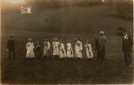 Village school children waiting to start a race, Dyrham Park, Gloucestershire