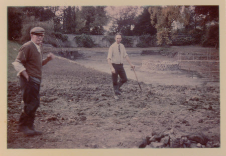 Edward 'Ted' Moss and Peter Nelson dredging the ponds, Dyrham Park, Gloucesteshire
