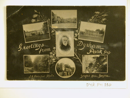 Composite postacard of six views and Portrait of Rev. W.T. Blathwayt