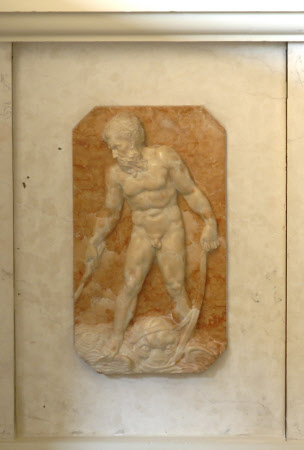White marble relief of Neptune riding on a Fish