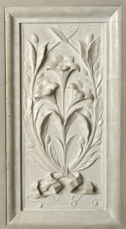 Carved marble panel depicting Lillies