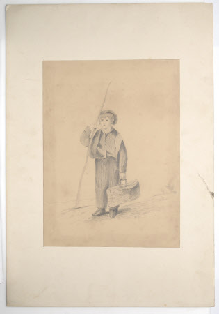 A young boy with fishing rod and basket 