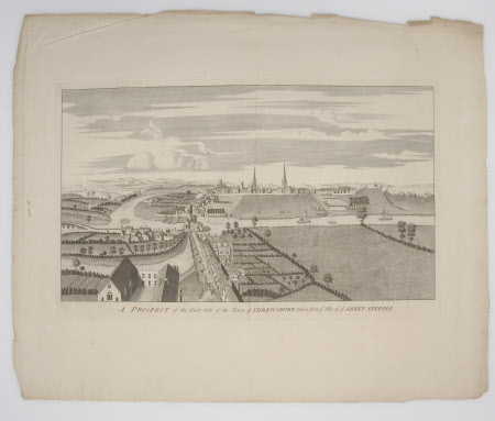 A Prospect of the East Side of the Town of Shrewsbury taken from ye top Top of ye Abbey Steeple