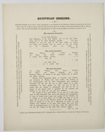 Translations of Three Greek Inscriptions on the Pedestal of the Egyptian Obelisk, Kingston Lacy, ...