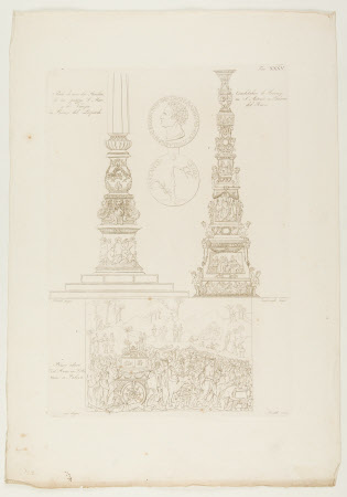 Tav XXXV; foot of a pdestal from a standard in the Piazza St Marks, Venice; a candelabrum in bronze ...
