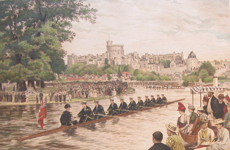 Eton, The 4th of June Procession of the Boats with Windsor Castle in the background (after ...