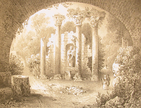 Ruins from Ruins from Leptis Magna, Libya from Ivy Bridge, Virginia Water (after William Alfred ...