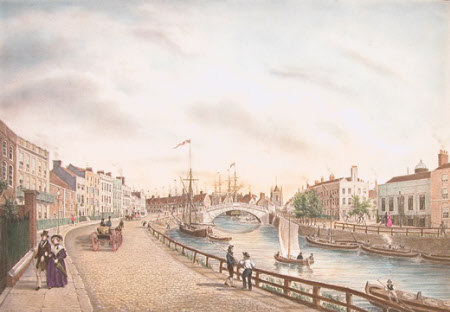 View of North Brink and Bridge with Wisbech Town Centre beyond, Cambridgeshire (after J. P. Hunter)