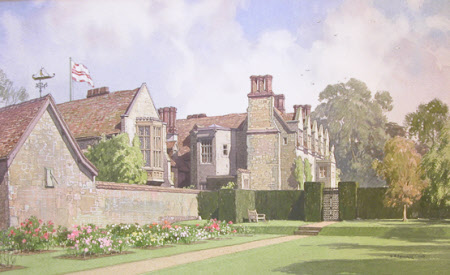 View of Anglesey Abbey, Cambridgeshire from the Rose Garden: 1956