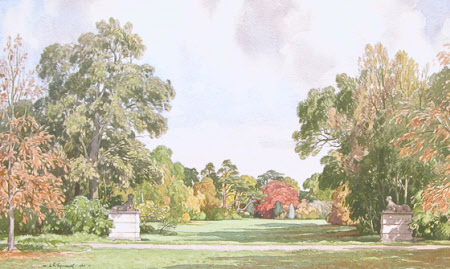 View of the Gardens, looking East across the South Glade, Anglesey Abbey, Cambridgeshire: 1960