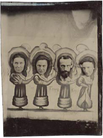 A Photo Stand-in board with three women and one man