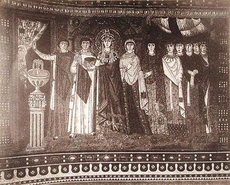 Mosaic: The Empress Theodora (c.500-548) and her court, Church of San Vitale, Ravenna