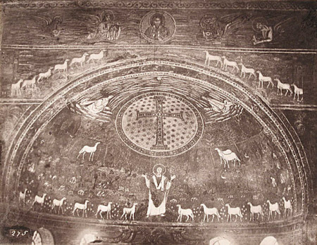 Mosaic: The Cross with S. Apollinaris of Ravenna.  Church of San Apollinare in Classe, Ravenna