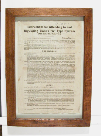 'Instructions for Attending to and Regulating Blake's 'A' Type Hydram'