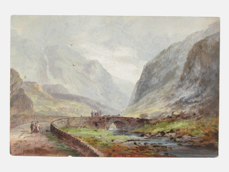 Llanberis Pass with a Coach travelling over a Bridge