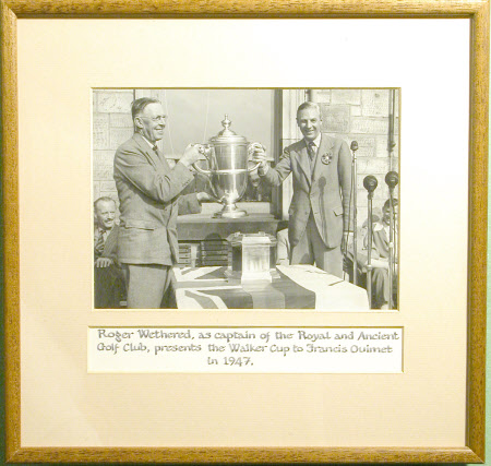 Roger Henry Wethered (1899-1983) presents the Walker Cup to Francis DeSales Ouimet (1893 – 1967)