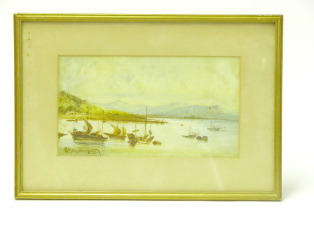 River delta with oriental sailing boats