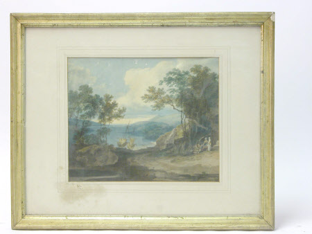 River Scene with Ladies Spinning  